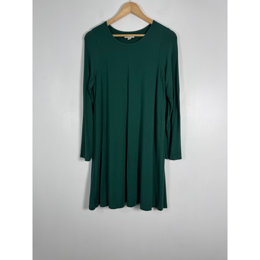 Minimalist EST. 1946 Womens L Swing Dress Green Long Sleeve Rayon Stretch A-Line
